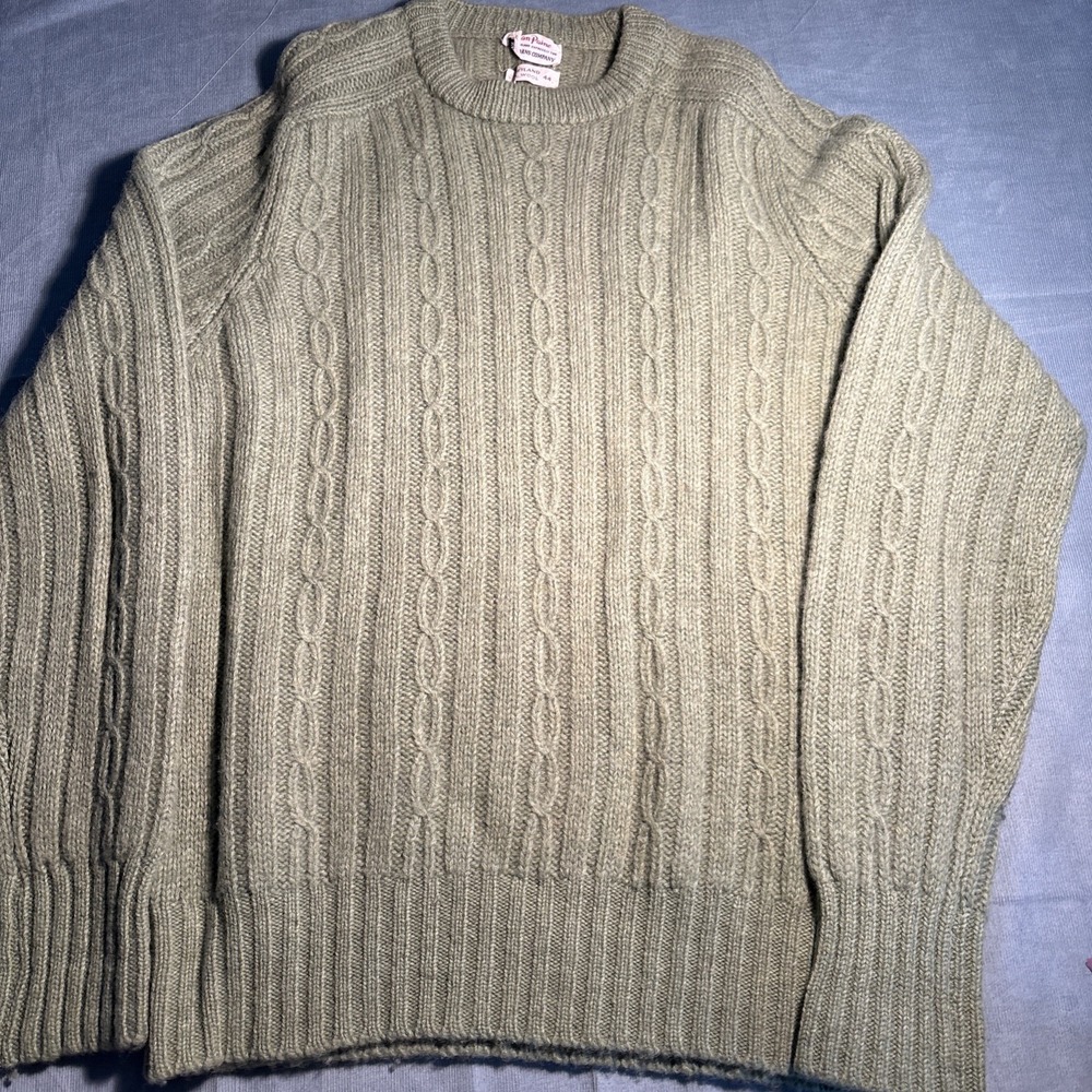 Alan Paine Mens Vintage Shetland Wool Cable Knit Sweater Green England Size 44